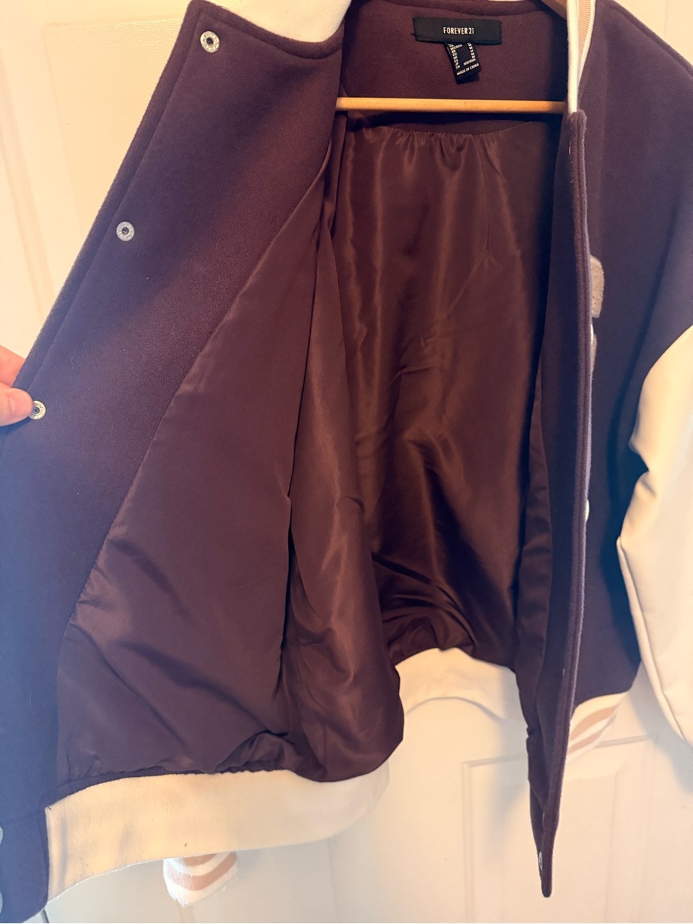 Forever 21 Burgundy / Ivory Varsity Jacket - Picture 5 of 6